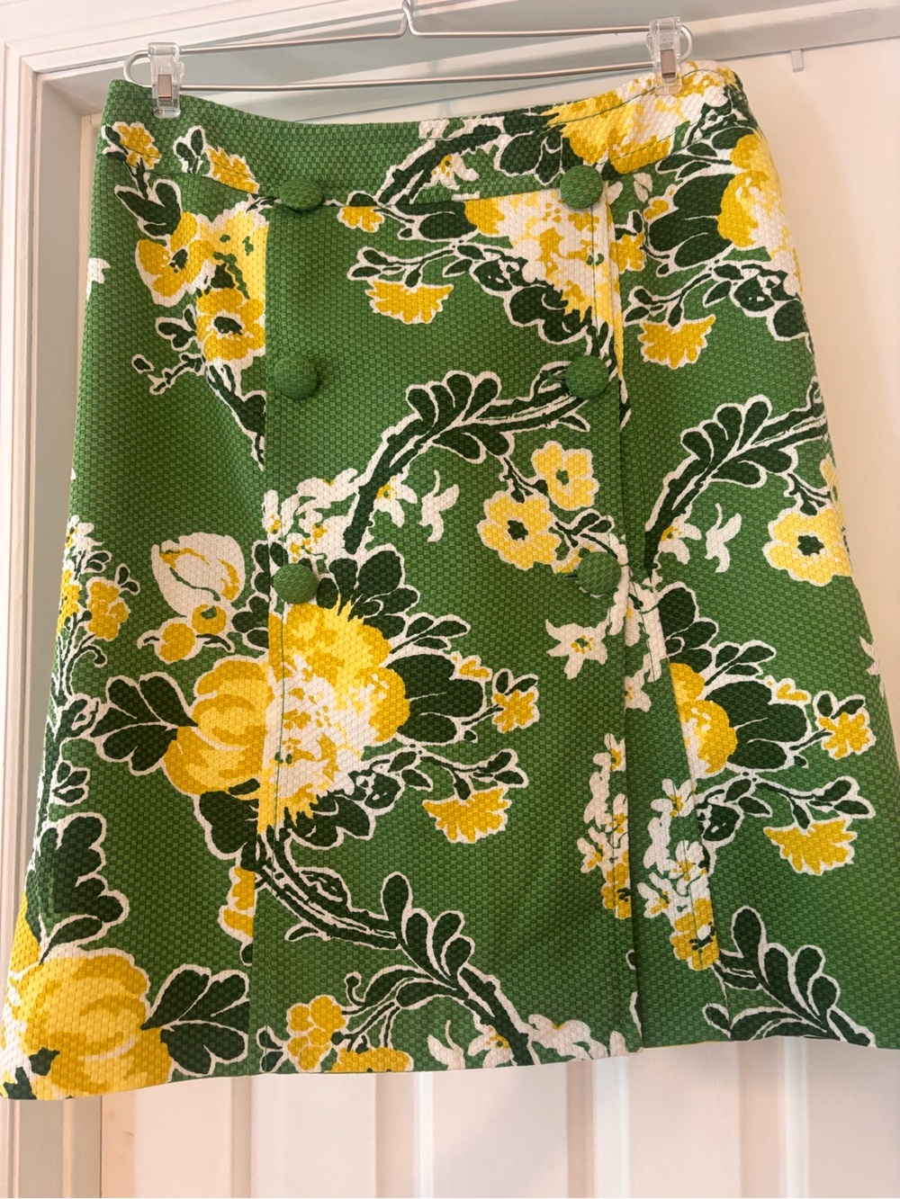 Talbots Green Floral A-Line Skirt with Yellow and White Blooms